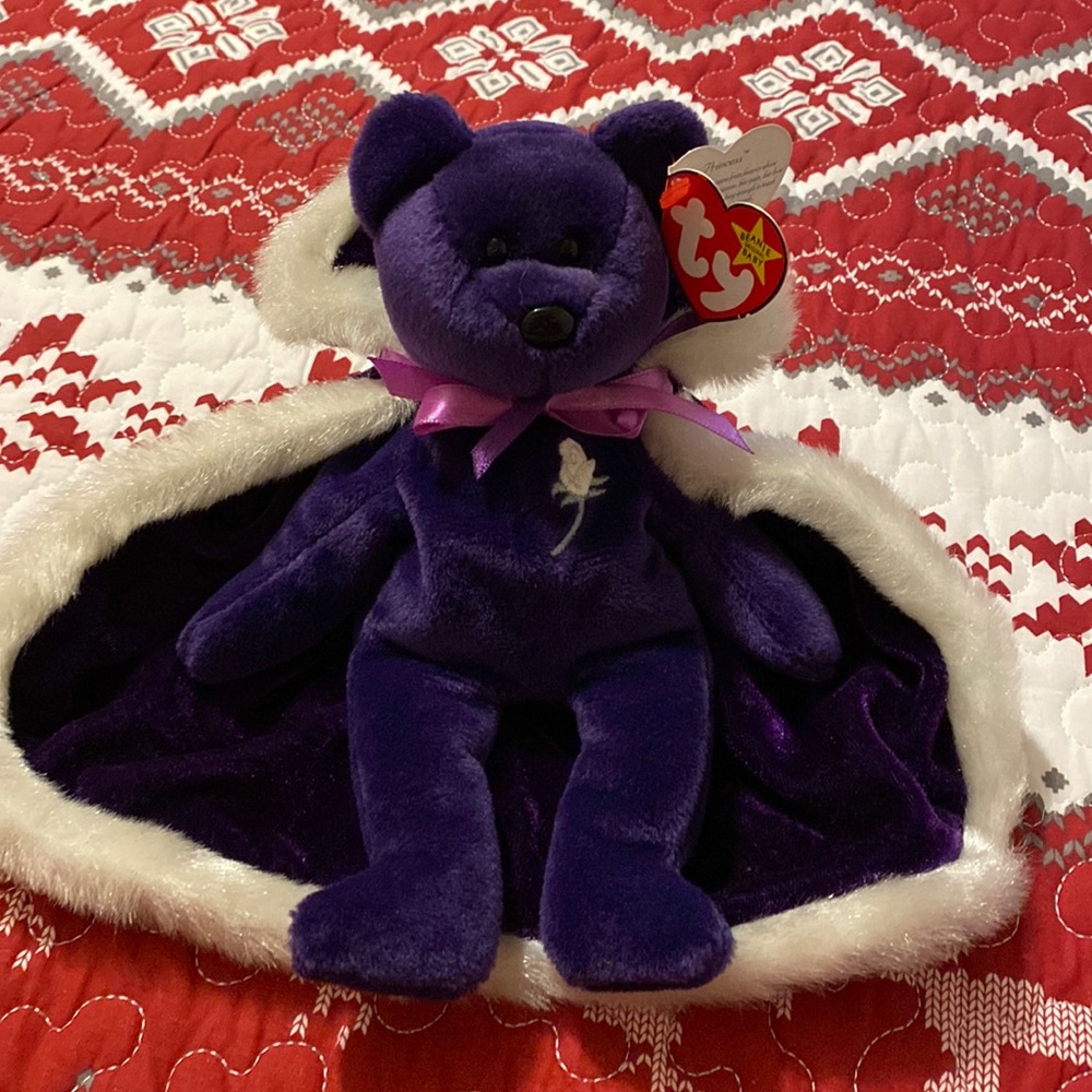 PRINCESS Beanie Baby with robe. Honors Princess Diana. Purple.